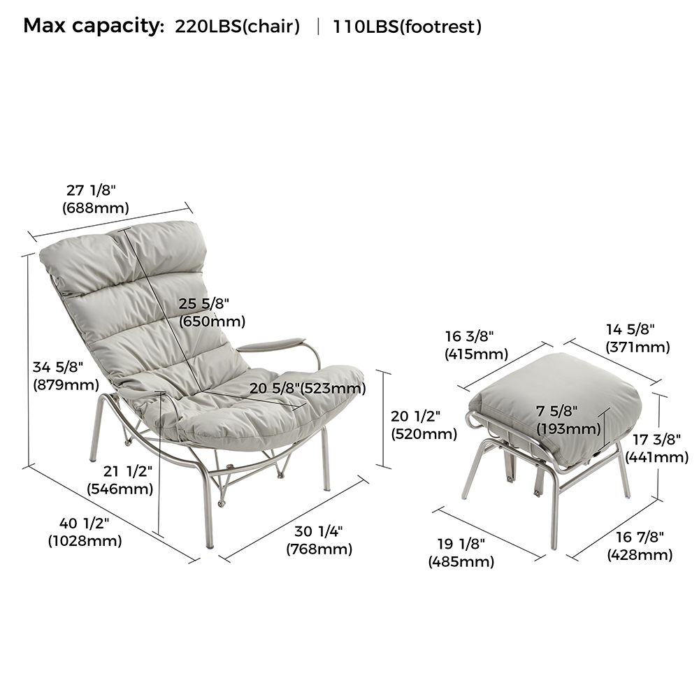 Κουνιστή Πολυθρόνα Liam με Πουφ - Eureka Ergonomic® ERK-LS02-GY - Image 13